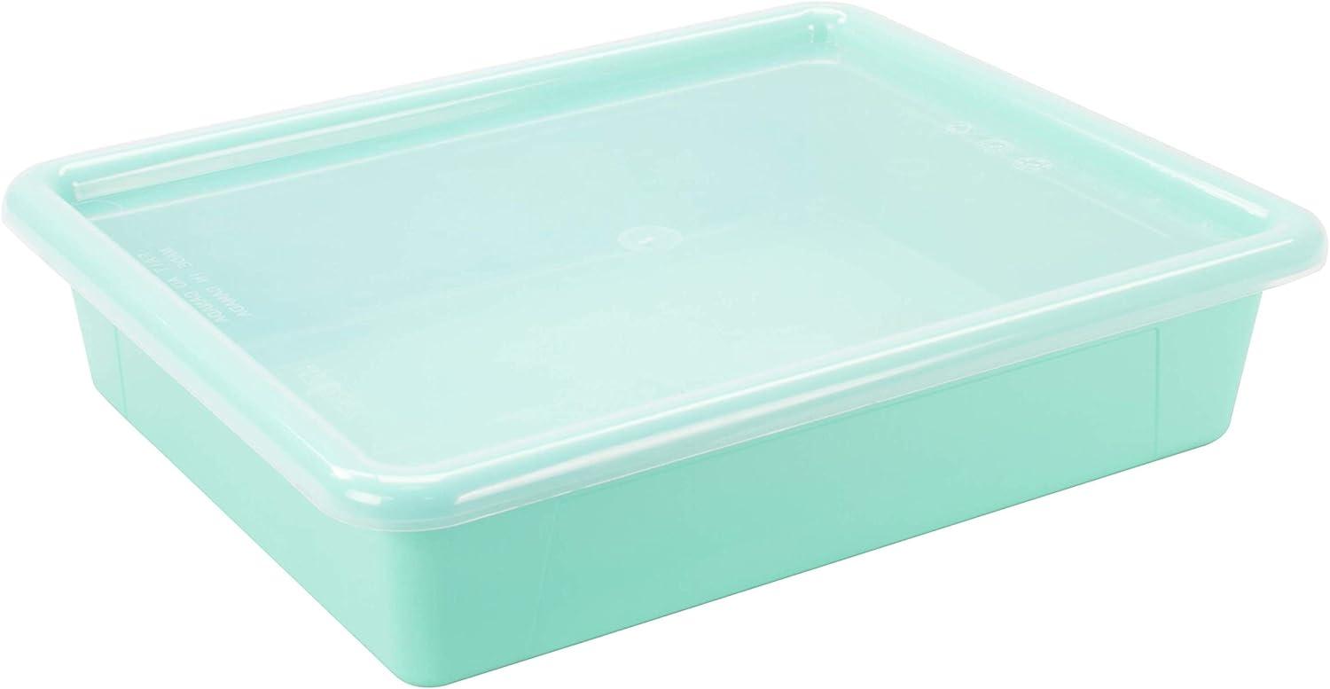 imageStorex Letter Size Flat Storage Tray Organizer Bin with NonSnap Lid for Classroom Office and Home Teal 5Pack 62541U05C