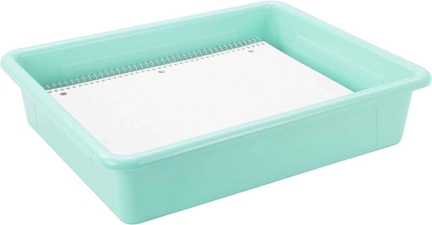 imageStorex Letter Size Flat Storage Tray Organizer Bin with NonSnap Lid for Classroom Office and Home Teal 5Pack 62541U05C