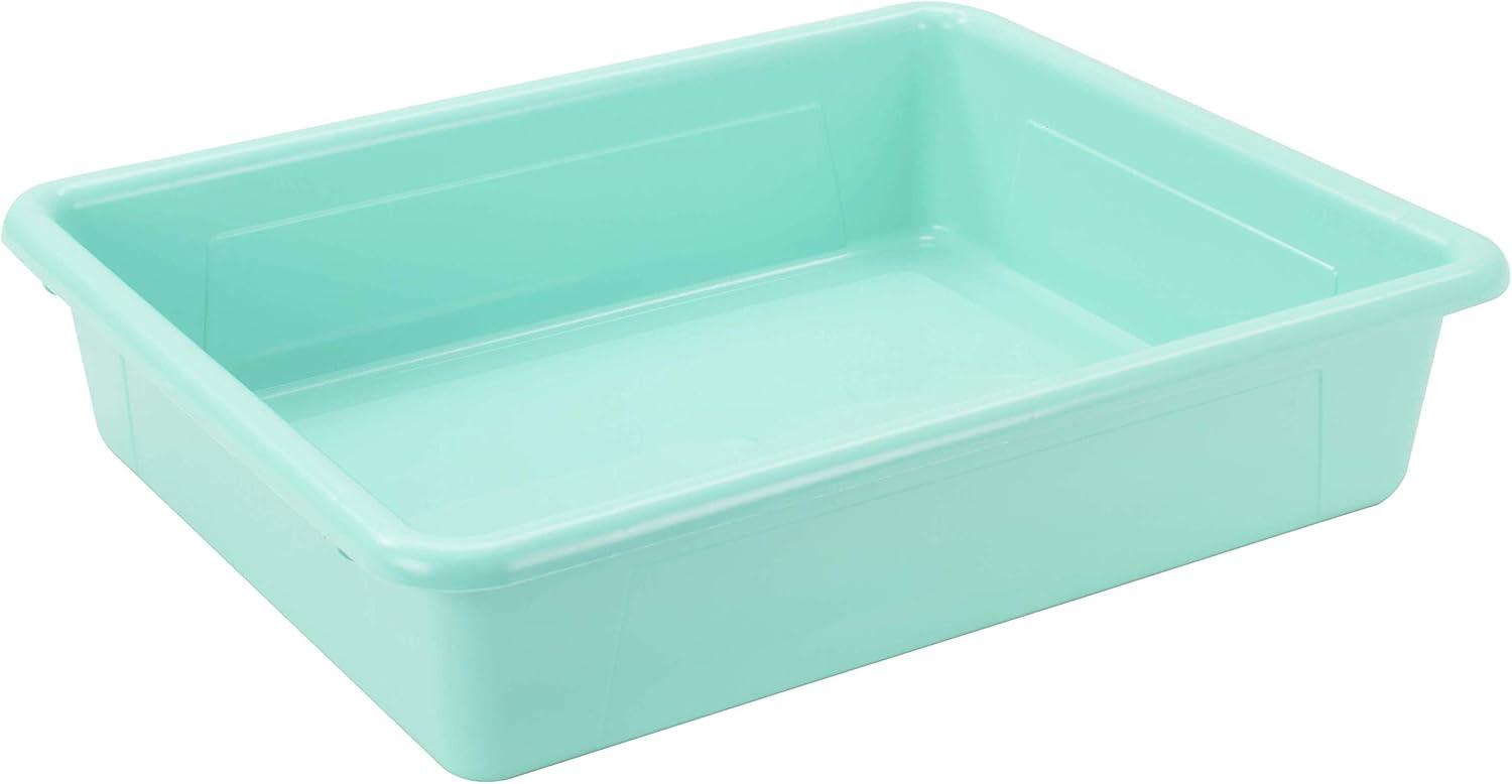 imageStorex Letter Size Flat Storage Tray Organizer Bin with NonSnap Lid for Classroom Office and Home Teal 5Pack 62541U05C