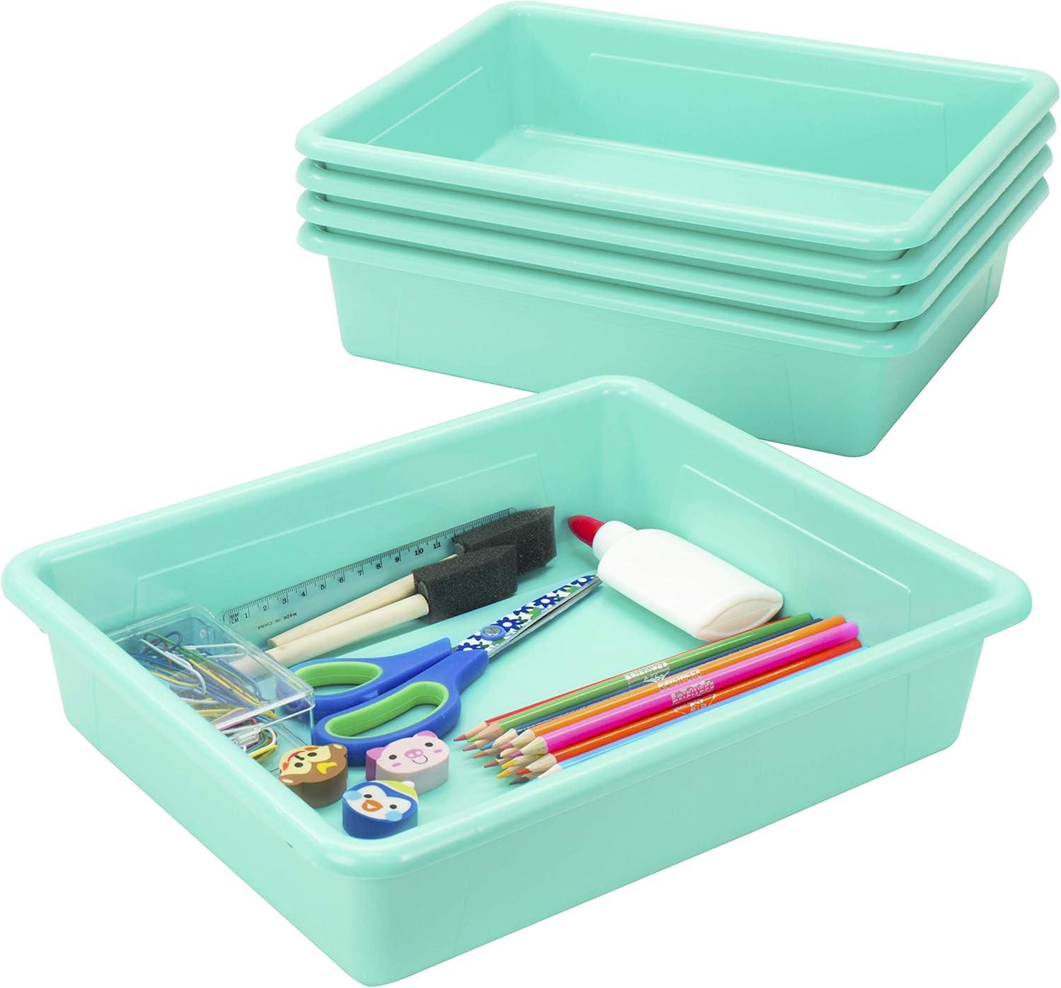 imageStorex Letter Size Flat Storage Tray Organizer Bin with NonSnap Lid for Classroom Office and Home Teal 5Pack 62541U05C