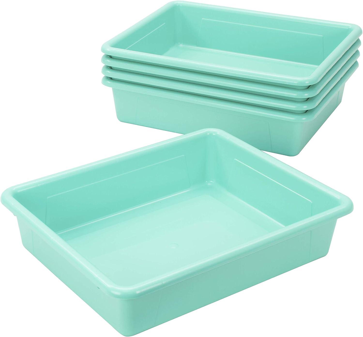 imageStorex Letter Size Flat Storage Tray Organizer Bin with NonSnap Lid for Classroom Office and Home Teal 5Pack 62541U05C