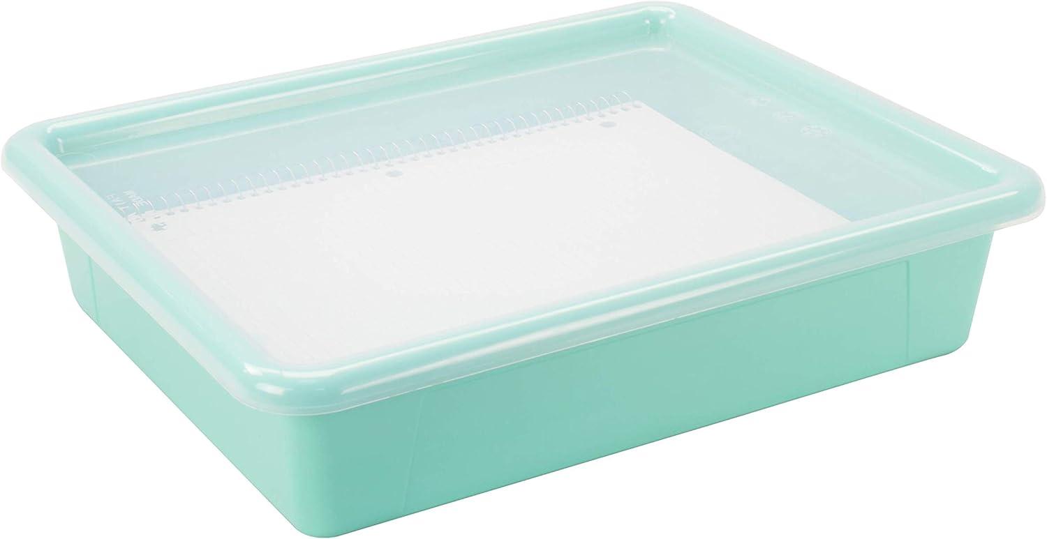 imageStorex Letter Size Flat Storage Tray Organizer Bin with NonSnap Lid for Classroom Office and Home Teal 5Pack 62541U05C