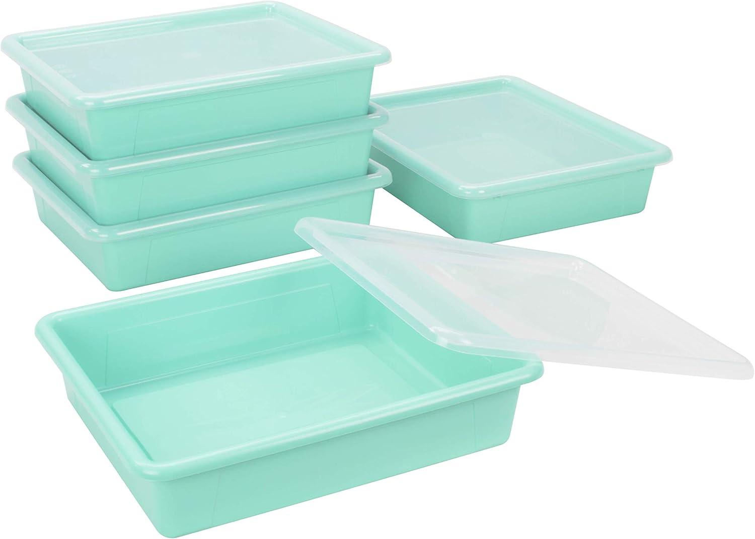 imageStorex Letter Size Flat Storage Tray Organizer Bin with NonSnap Lid for Classroom Office and Home Teal 5Pack 62541U05C