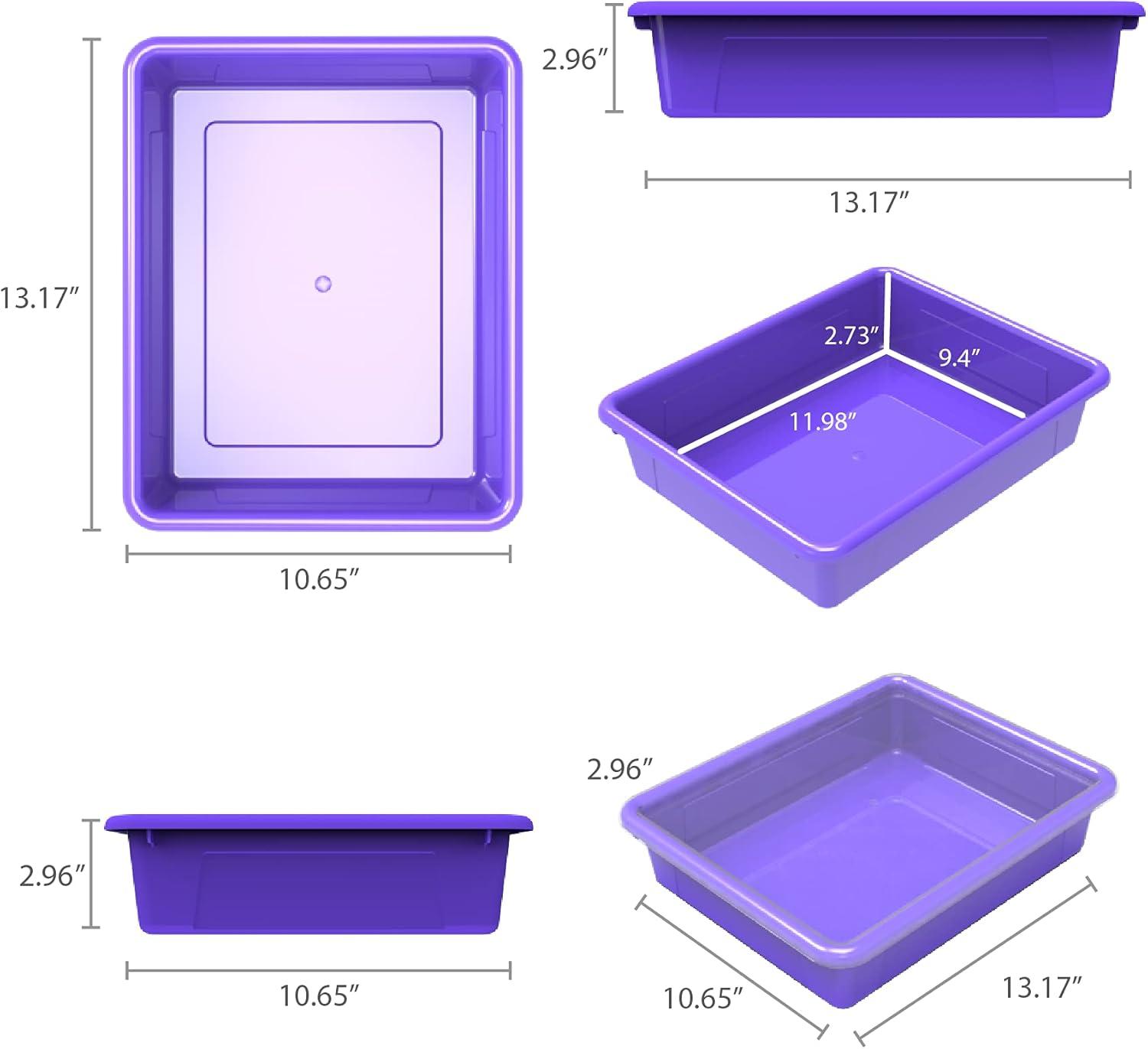 imageStorex Letter Size Flat Storage Tray Organizer Bin with NonSnap Lid for Classroom Office and Home Violet 5Pack 62540U05C