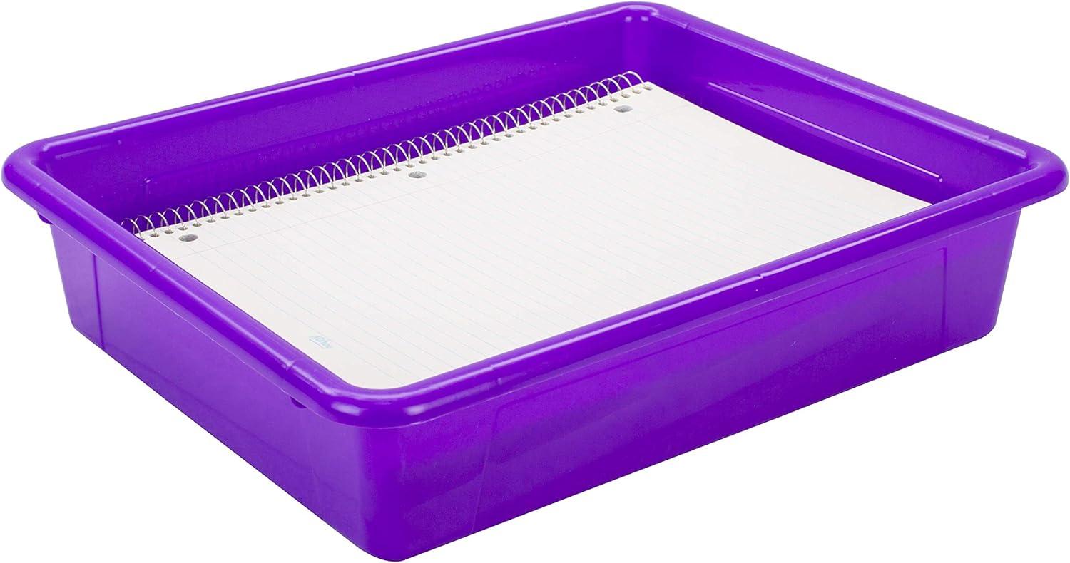 imageStorex Letter Size Flat Storage Tray Organizer Bin with NonSnap Lid for Classroom Office and Home Violet 5Pack 62540U05C