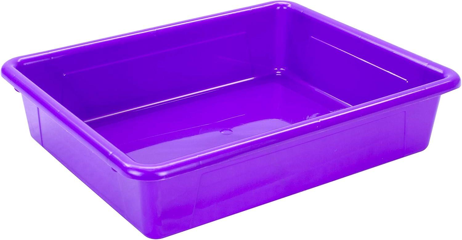 imageStorex Letter Size Flat Storage Tray Organizer Bin with NonSnap Lid for Classroom Office and Home Violet 5Pack 62540U05C