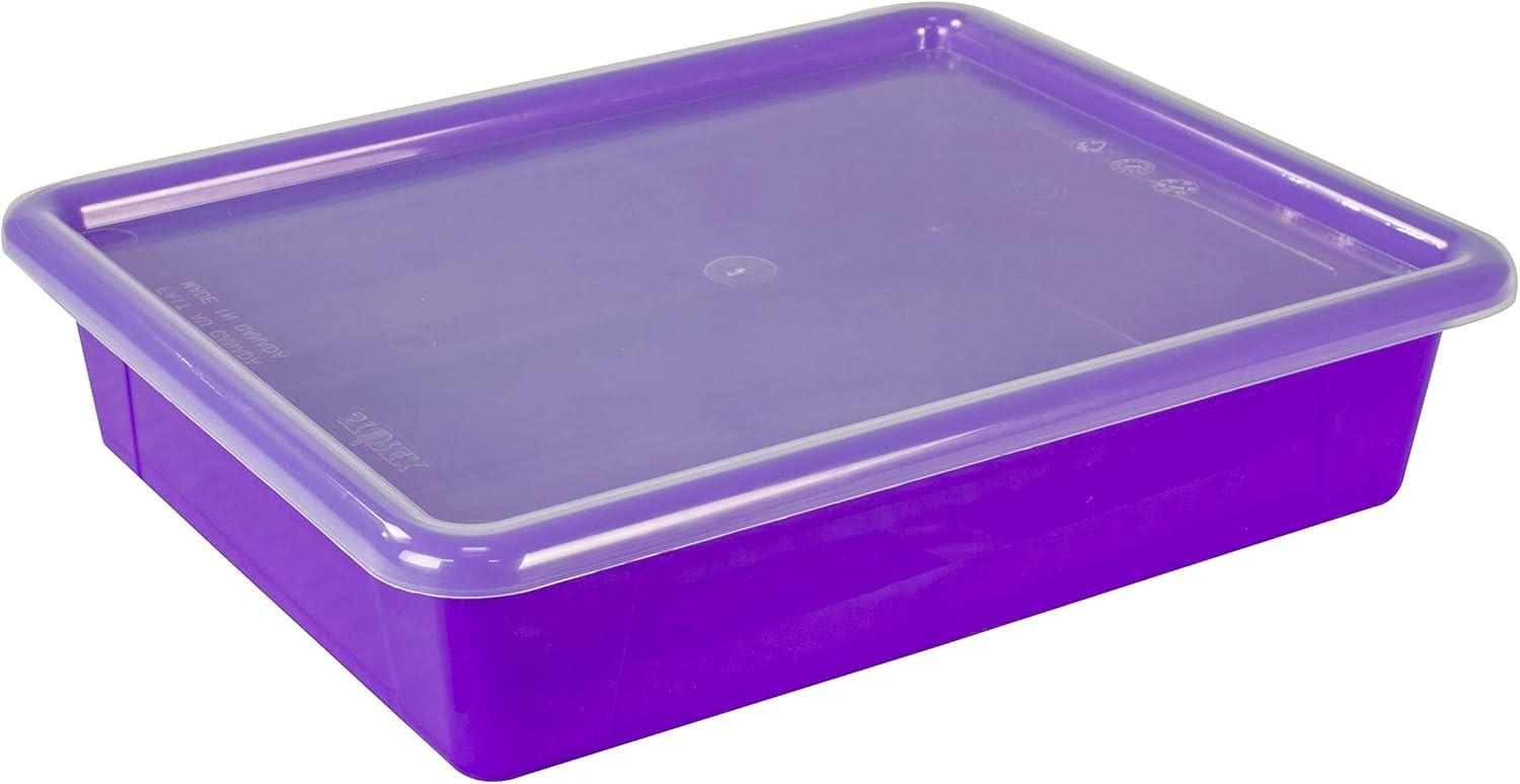 imageStorex Letter Size Flat Storage Tray Organizer Bin with NonSnap Lid for Classroom Office and Home Violet 5Pack 62540U05C