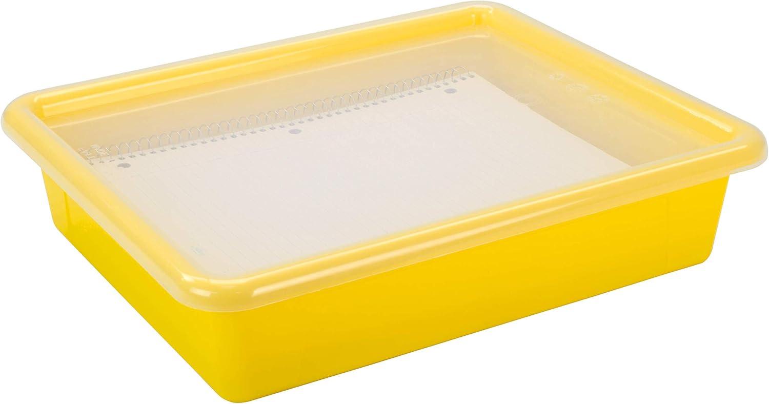 imageStorex Letter Size Flat Storage Tray Organizer Bin with NonSnap Lid for Classroom Office and Home Yellow 5Pack 62538U05C