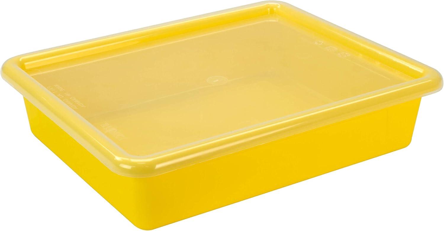 imageStorex Letter Size Flat Storage Tray Organizer Bin with NonSnap Lid for Classroom Office and Home Yellow 5Pack 62538U05C