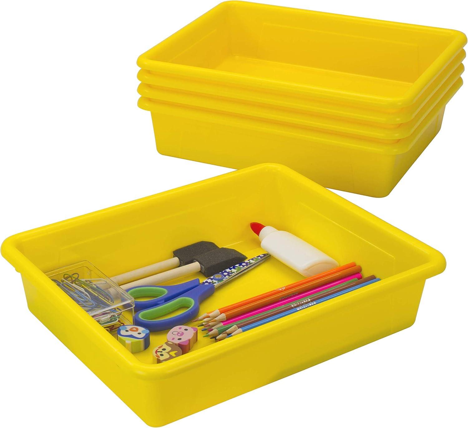 imageStorex Letter Size Flat Storage Tray Organizer Bin with NonSnap Lid for Classroom Office and Home Yellow 5Pack 62538U05C