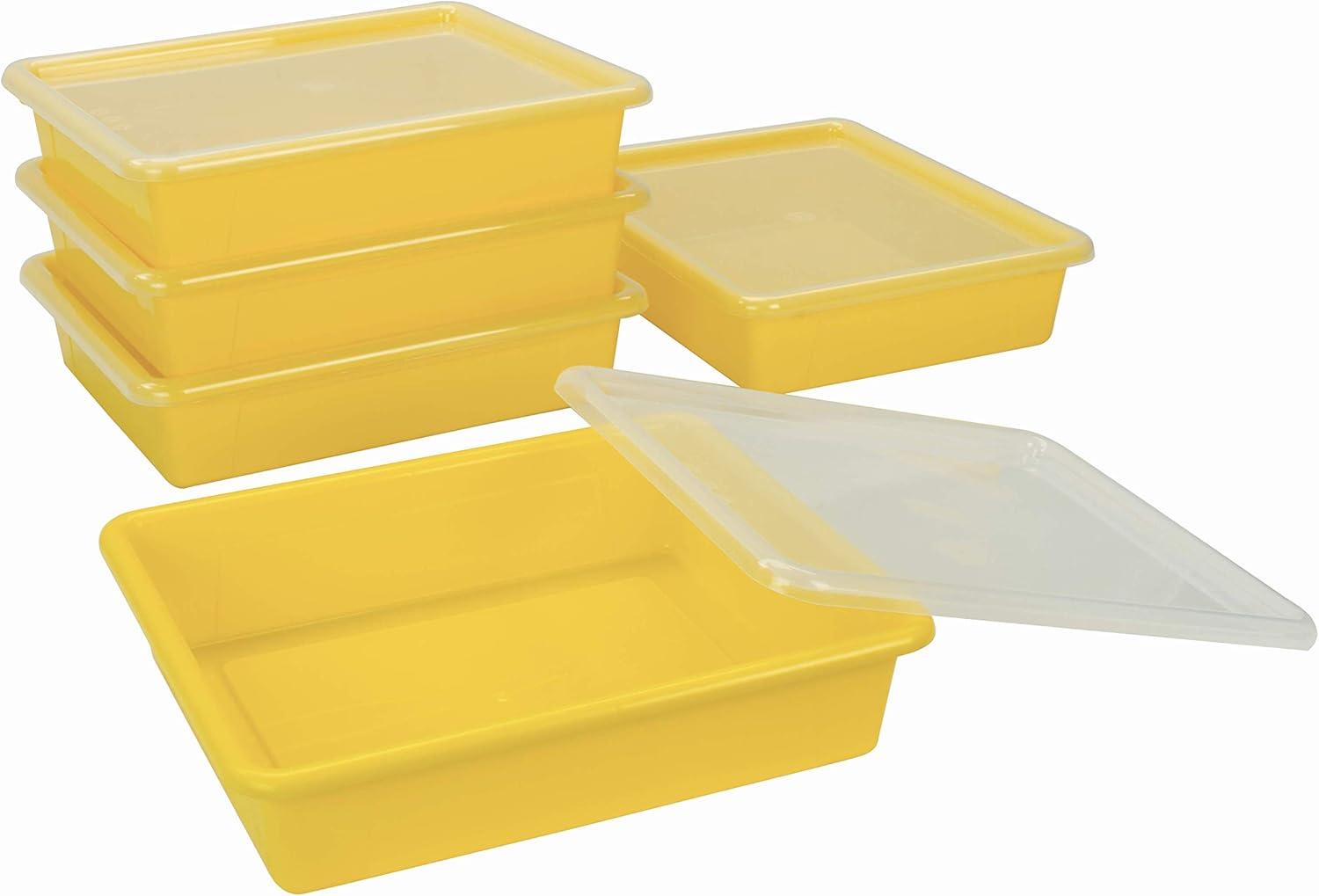 imageStorex Letter Size Flat Storage Tray Organizer Bin with NonSnap Lid for Classroom Office and Home Yellow 5Pack 62538U05C