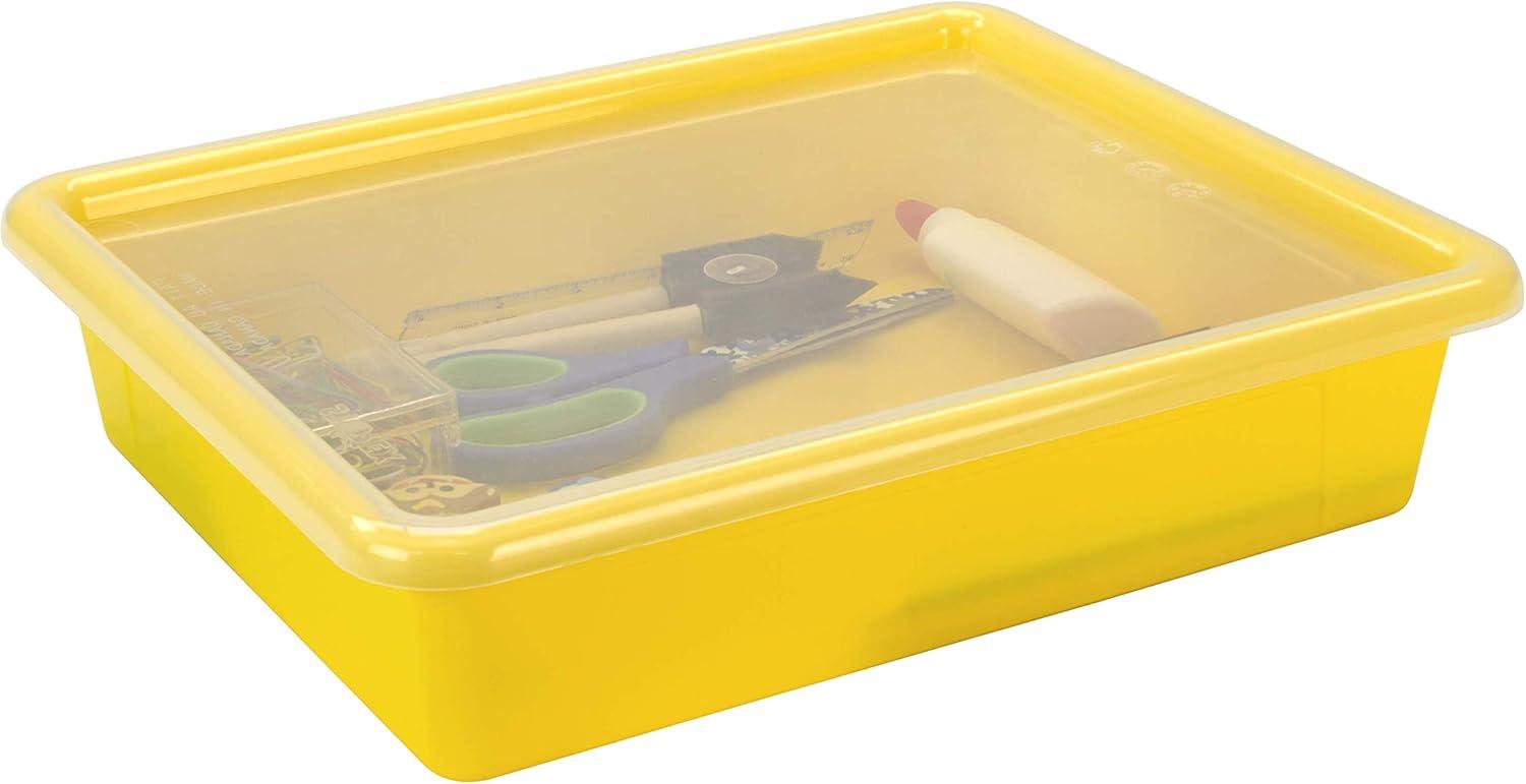 imageStorex Letter Size Flat Storage Tray Organizer Bin with NonSnap Lid for Classroom Office and Home Yellow 5Pack 62538U05C