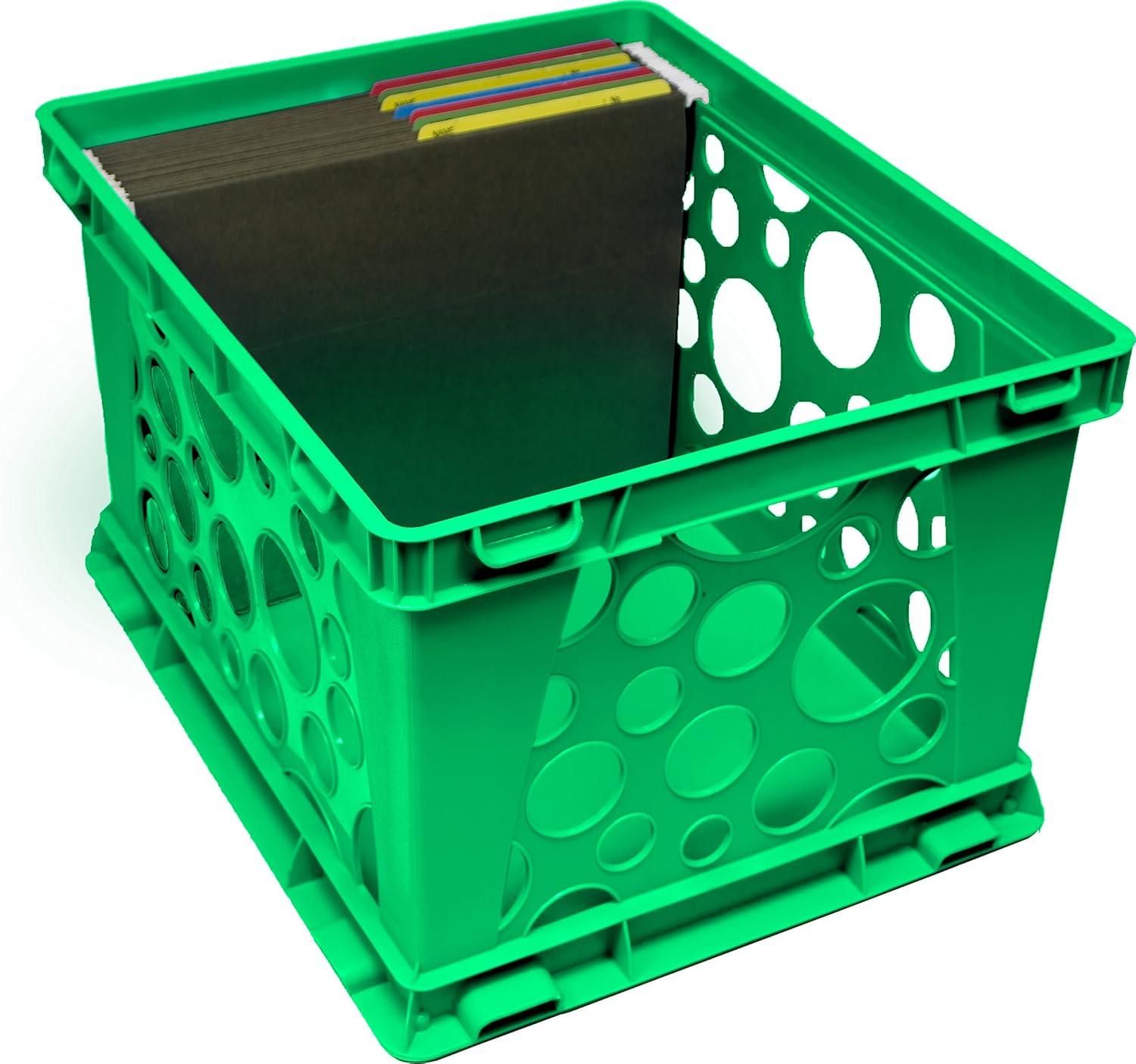 imageStorex Premium File Crate with Handles Letter and Legal Document and Folder Storage Classroom Blue 3Pack 61460C03CSchool Green