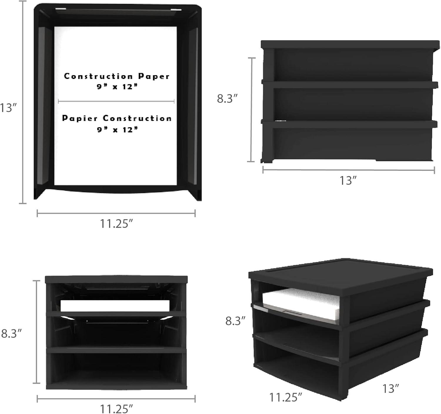 imageStorex Quick Stack Construction Paper Sorter 3 Compartments 13 x 1125 x 84 Inches Black 61642E01CBlack