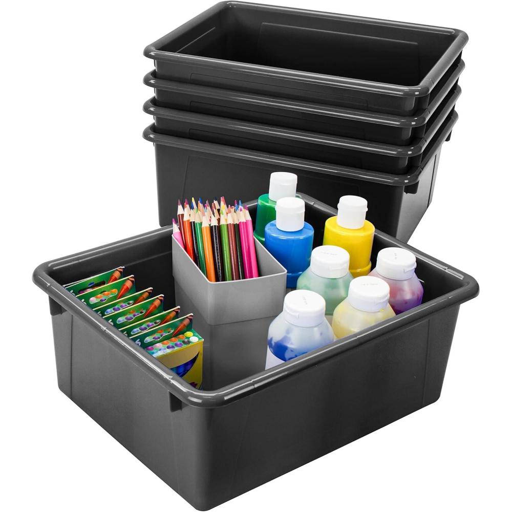 imageStorex Letter Size Deep Storage Tray Organizer Bin for Classroom Office and Home Blue 5Pack 62524U05CBlack