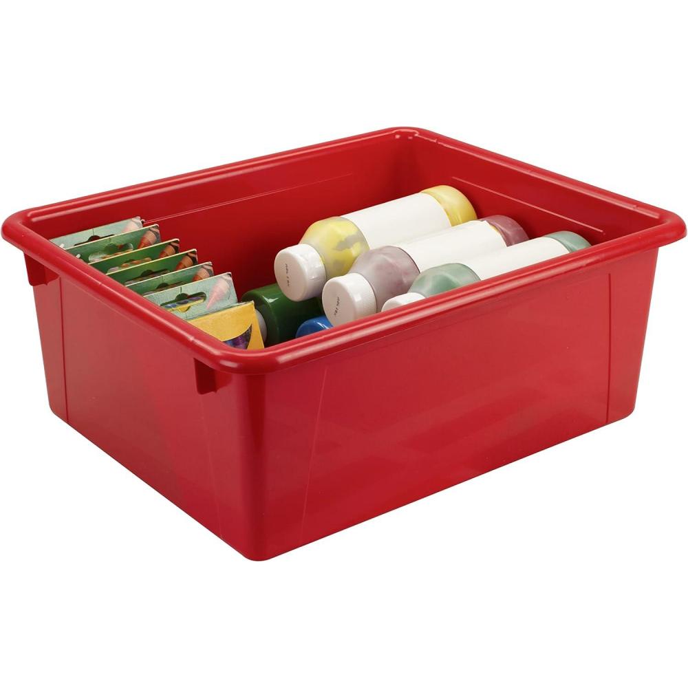 imageStorex Letter Size Deep Storage Tray Organizer Bin for Classroom Office and Home Blue 5Pack 62524U05CRed