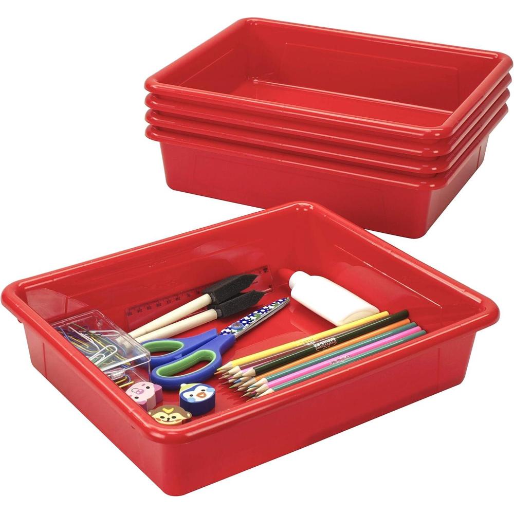 imageStorex Letter Size Flat Storage Tray Organizer Bin for Classroom Office and Home Red 5Pack 62518U05C 10 x 13 x 3 Inches