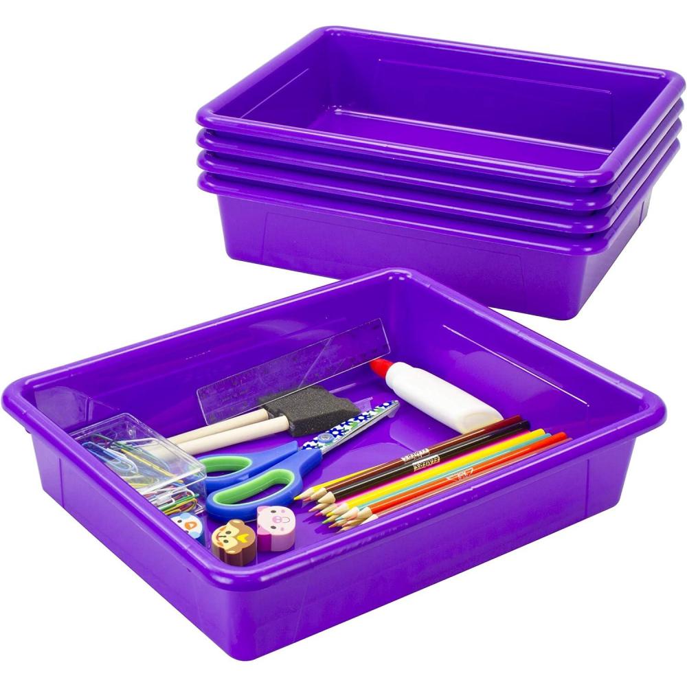imageStorex Letter Size Flat Storage Tray Organizer Bin for Classroom Office and Home Violet 5Pack 62521U05C