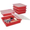 imageStorex Letter Size Flat Storage Tray  Organizer Bin with NonSnap Lid for Classroom Office and Home Red 5Pack 62537U05C
