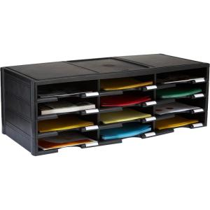 Storex 12-Compartment Literature Organizer/Document Sorter, Grey (61601U01C)(Black)