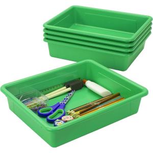 Storex 62520U05C Storage Tray, Letter Size, 5-Pack, 10 x 13 x 3 Inches, Green,Flat Tray