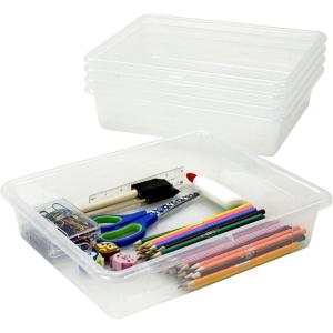 Storex Letter Size Deep Storage Tray – Organizer Bin for Classroom, Office and Home, Blue, 5-Pack (62524U05C)(Clear)