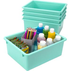 Storex Letter Size Deep Storage Tray – Organizer Bin for Classroom, Office and Home, Blue, 5-Pack (62524U05C)(Teal)