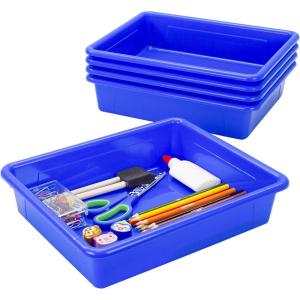 Storex Letter Size Flat Storage Tray – Organizer Bin for Classroom, Office and Home, Blue, 5-Pack (62517U05C)