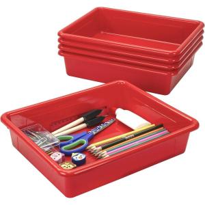 Storex Letter Size Flat Storage Tray – Organizer Bin for Classroom, Office and Home, Red, 5-Pack (62518U05C) , 10 x 13 x 3 Inches