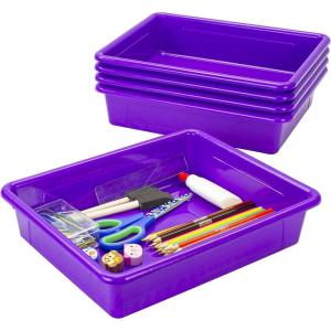 Storex Letter Size Flat Storage Tray – Organizer Bin for Classroom, Office and Home, Violet, 5-Pack (62521U05C)