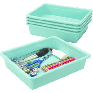 Storex(62522U05C) Letter Size Flat Storage Tray – Organizer Bin for Classroom, Office and Home, Teal, 5-Pack ,10 x 13 x 3 Inches