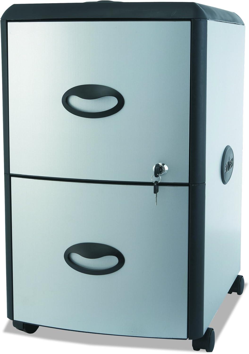 imageStorex 2Drawer Mobile File Cabinet with Lock 19 x 15 x 23 Inches Metal Accent Panels STX61351U01CSilverBlackRoll Top