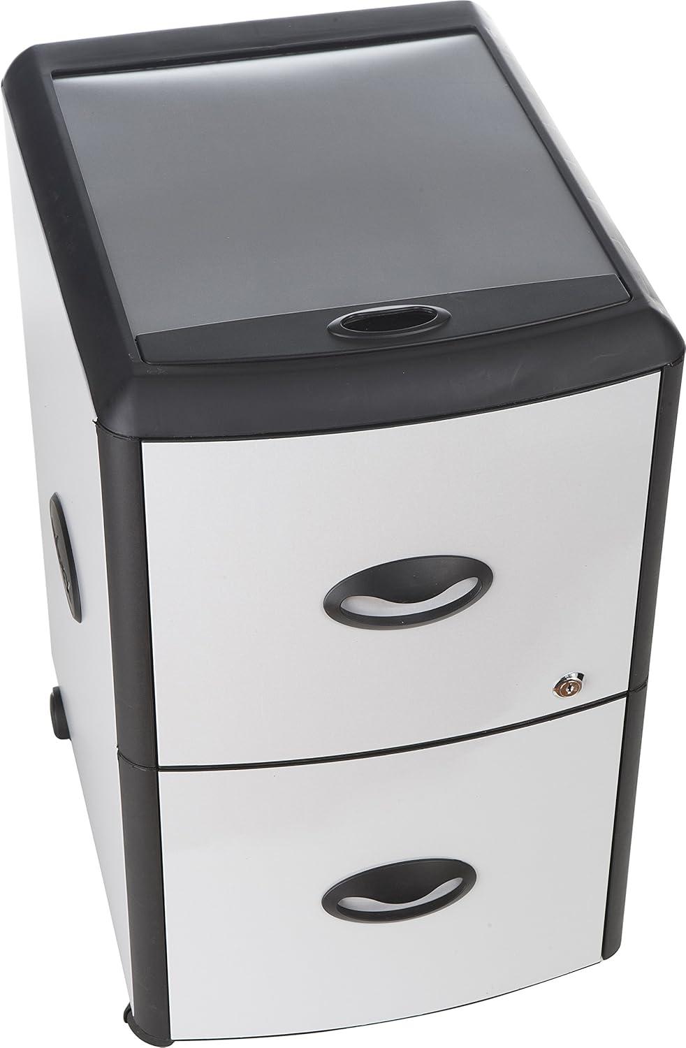 imageStorex 2Drawer Mobile File Cabinet with Lock 19 x 15 x 23 Inches Metal Accent Panels STX61351U01CSilverBlackRoll Top