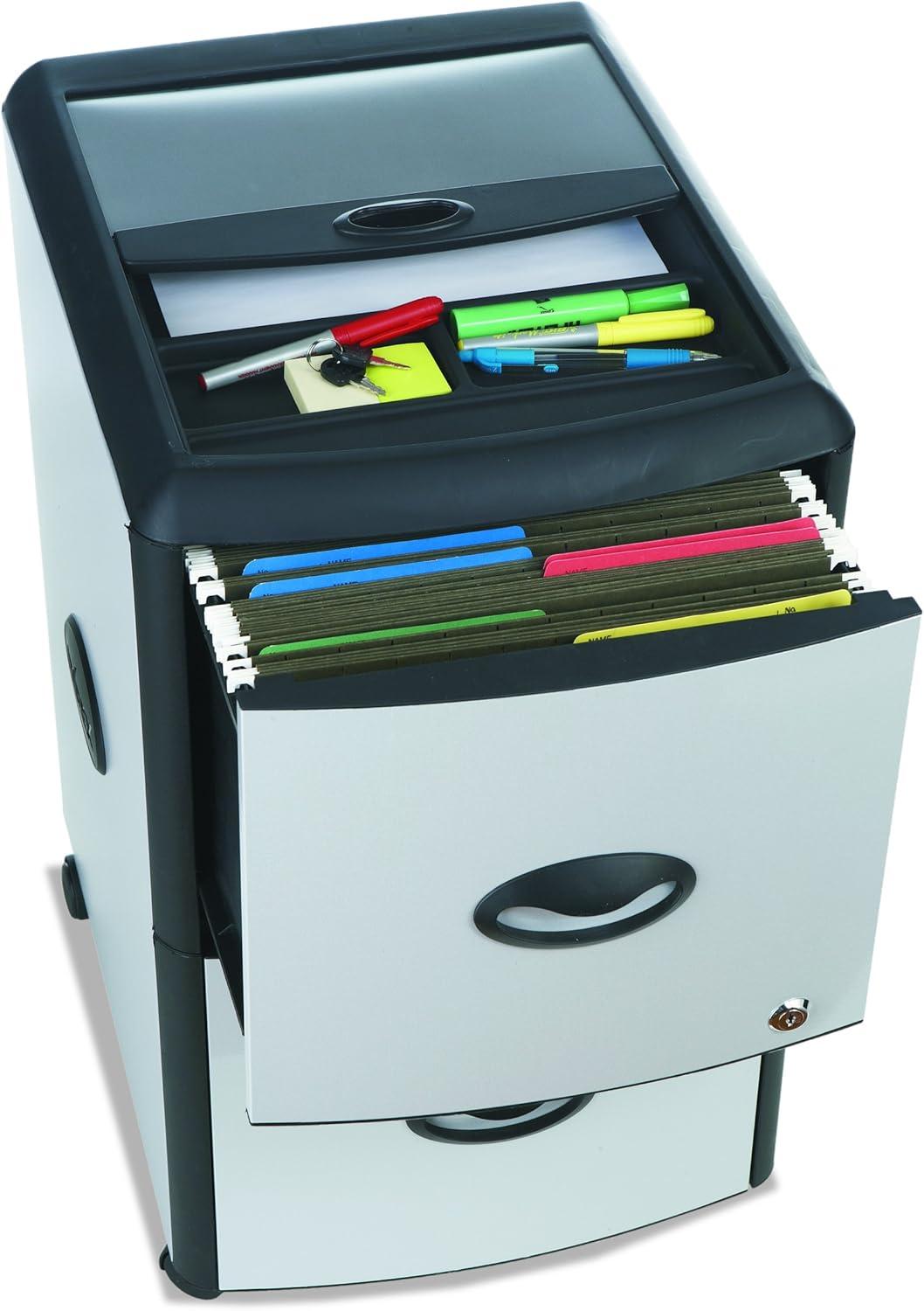 imageStorex 2Drawer Mobile File Cabinet with Lock 19 x 15 x 23 Inches Metal Accent Panels STX61351U01CSilverBlackRoll Top