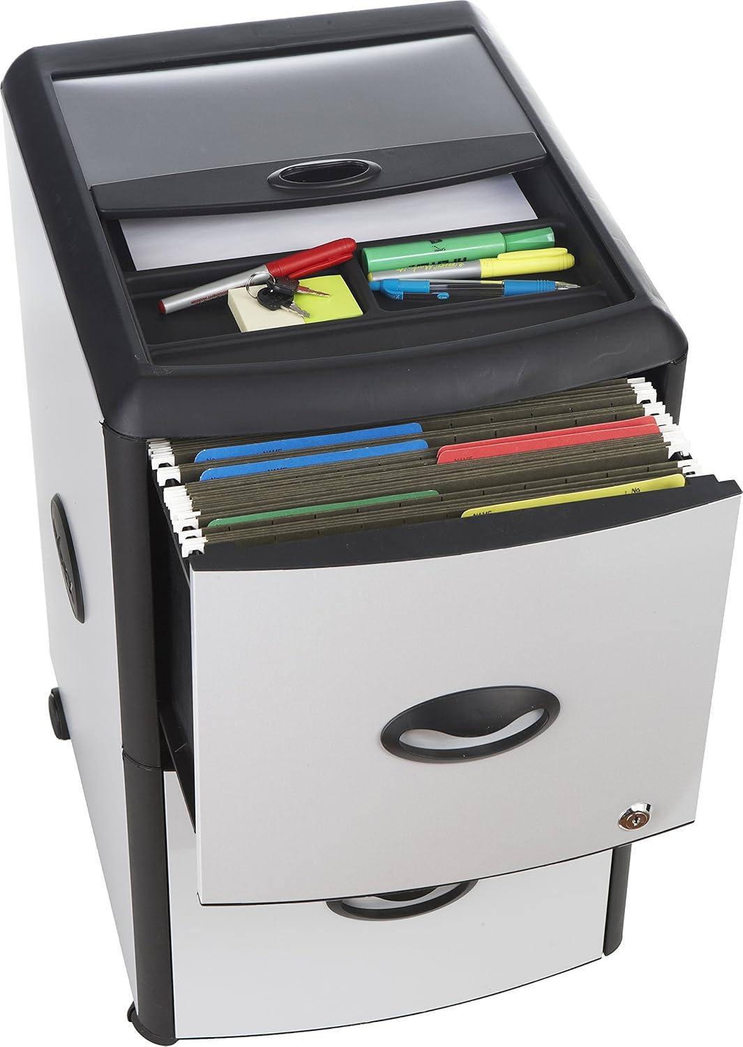 imageStorex 2Drawer Mobile File Cabinet with Lock 19 x 15 x 23 Inches Metal Accent Panels STX61351U01CSilverBlackRoll Top