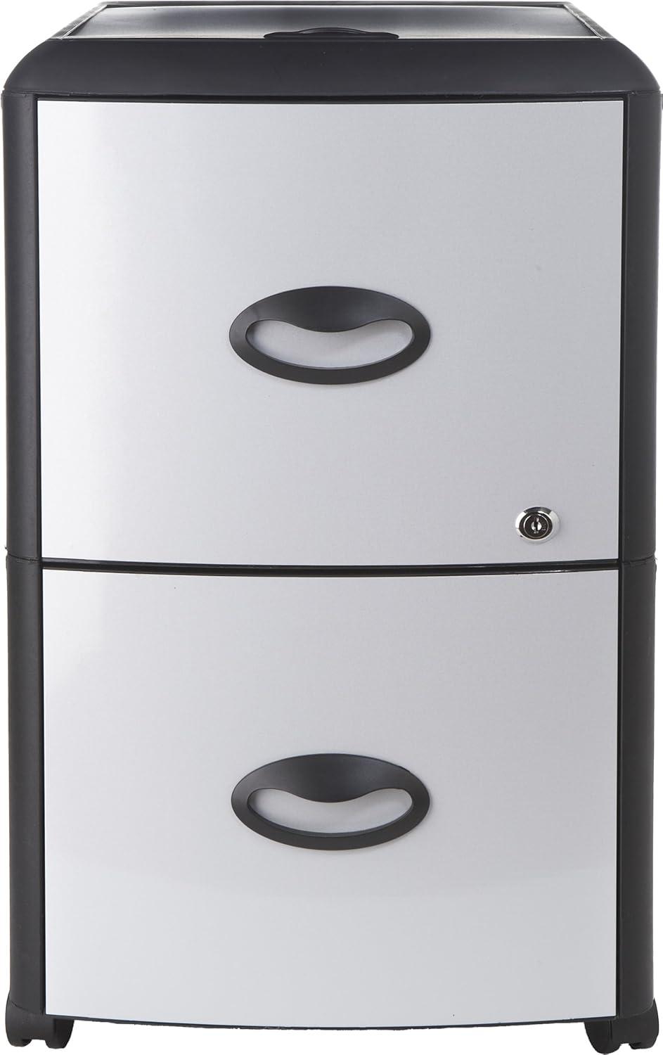 imageStorex 2Drawer Mobile File Cabinet with Lock 19 x 15 x 23 Inches Metal Accent Panels STX61351U01CSilverBlackRoll Top