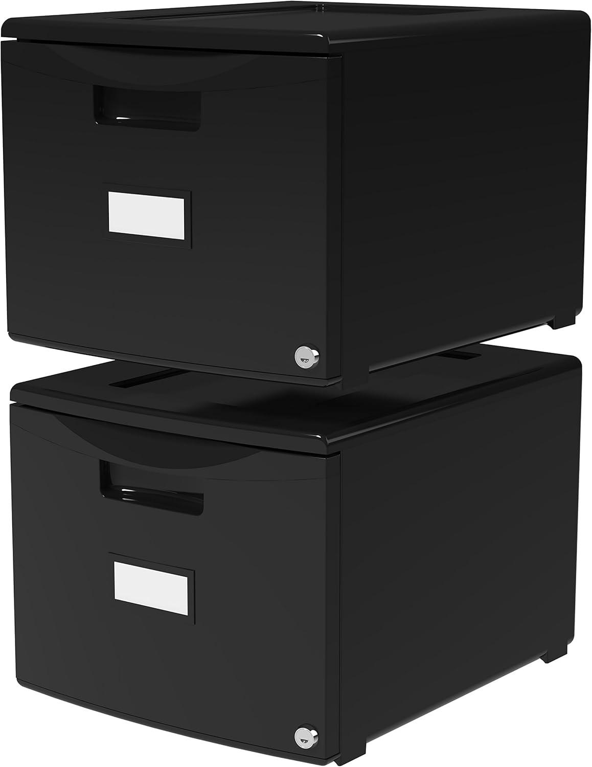 imageStorex Plastic OneDrawer File Cabinet Locking Document Organizer for Home and Office Black 2Pack 61265B02CBlack