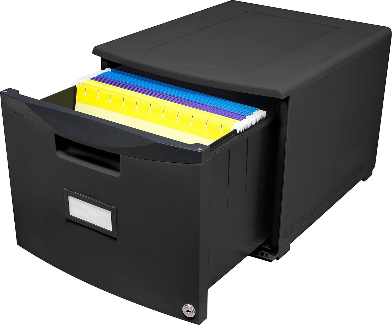 imageStorex Plastic OneDrawer File Cabinet Locking Document Organizer for Home and Office Black 2Pack 61265B02CBlack