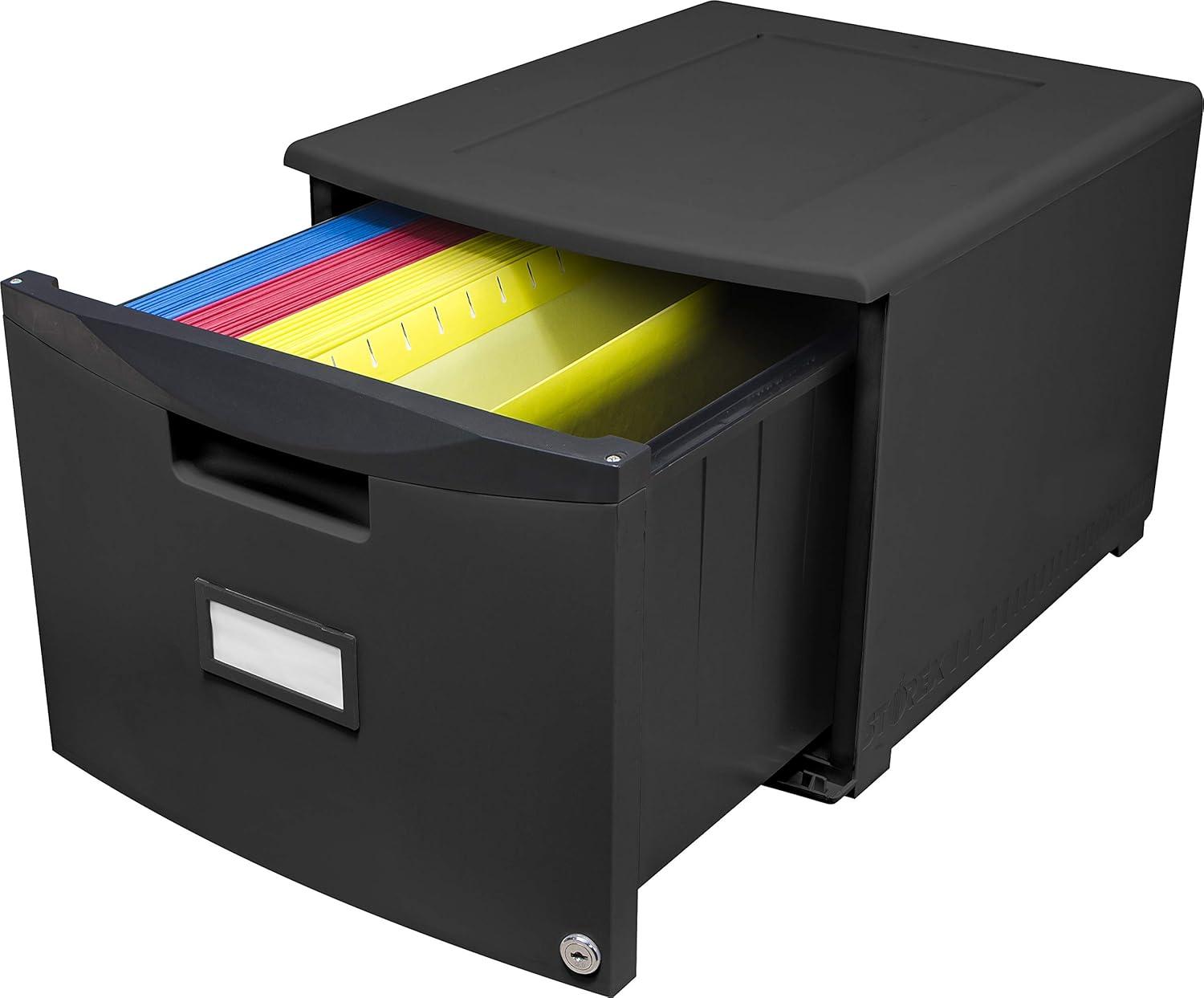 imageStorex Plastic OneDrawer File Cabinet Locking Document Organizer for Home and Office Black 2Pack 61265B02CBlack