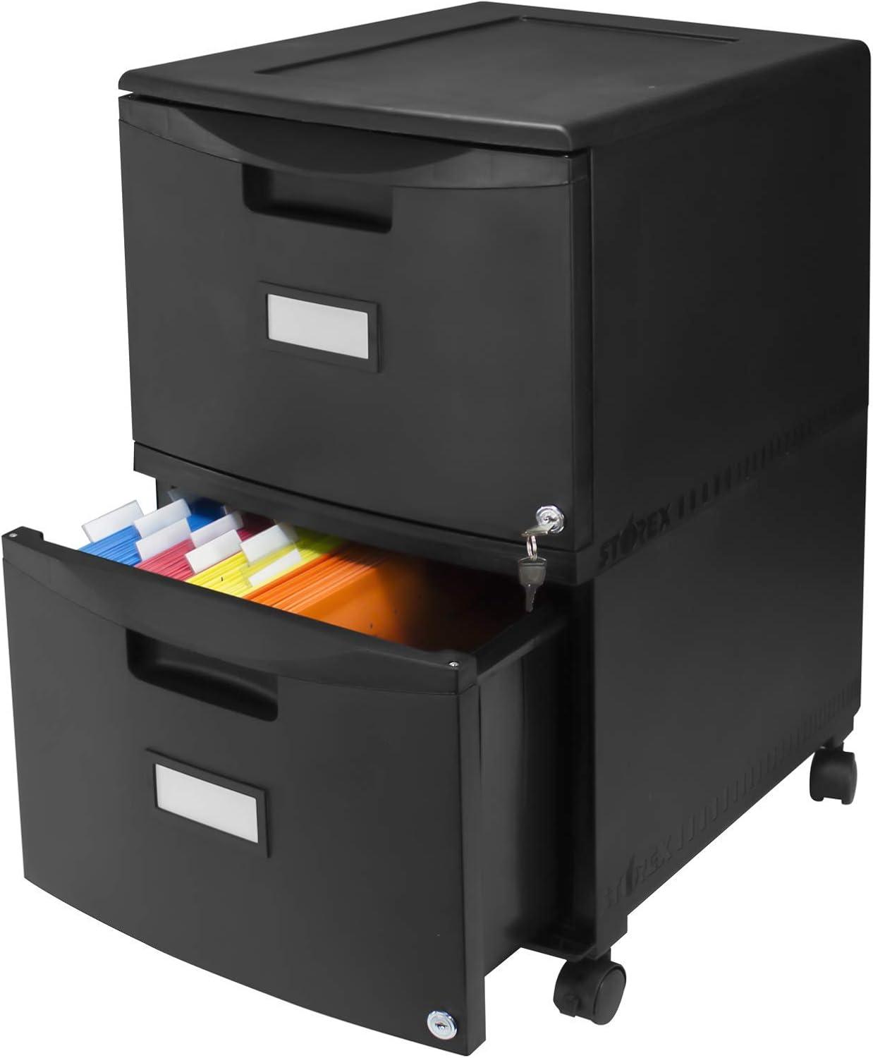 imageStorex Plastic OneDrawer File Cabinet Locking Document Organizer for Home and Office Black 2Pack 61265B02CBlack