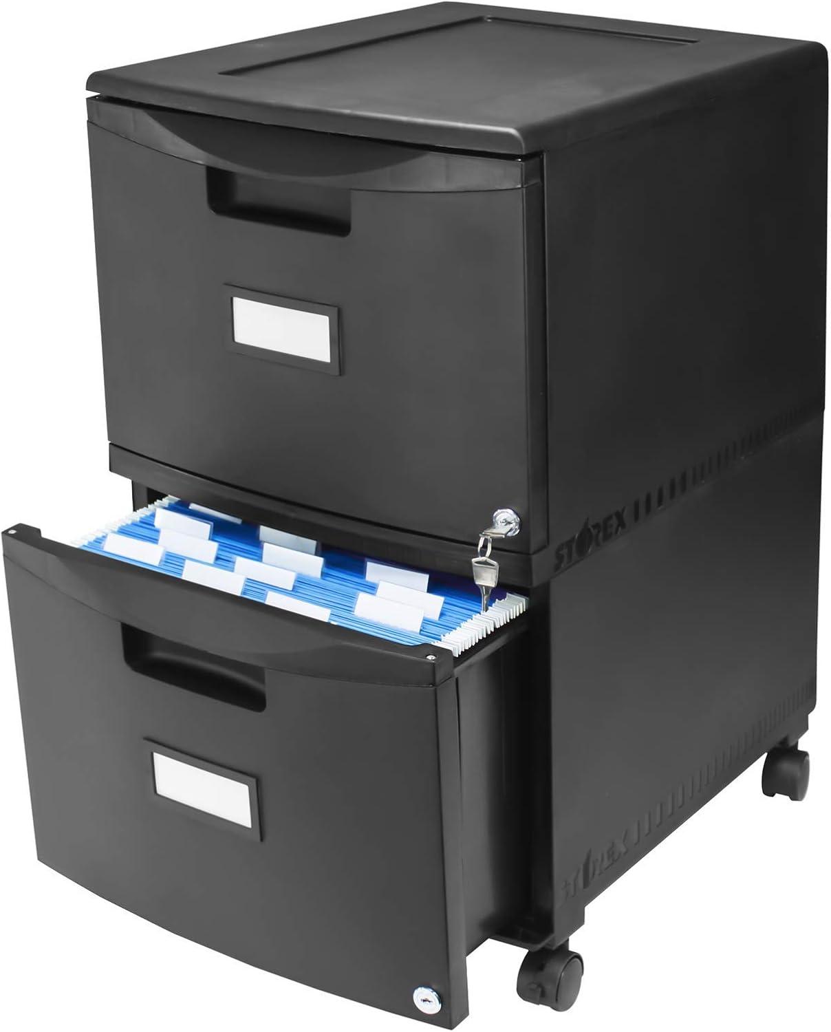 imageStorex Plastic OneDrawer File Cabinet Locking Document Organizer for Home and Office Black 2Pack 61265B02CBlack