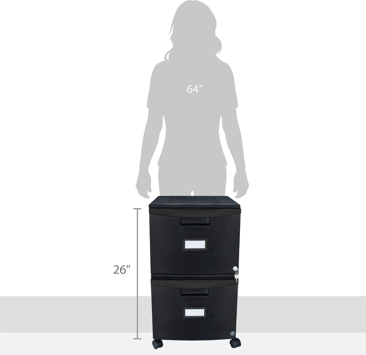 imageStorex Plastic OneDrawer File Cabinet Locking Document Organizer for Home and Office Black 2Pack 61265B02CBlack