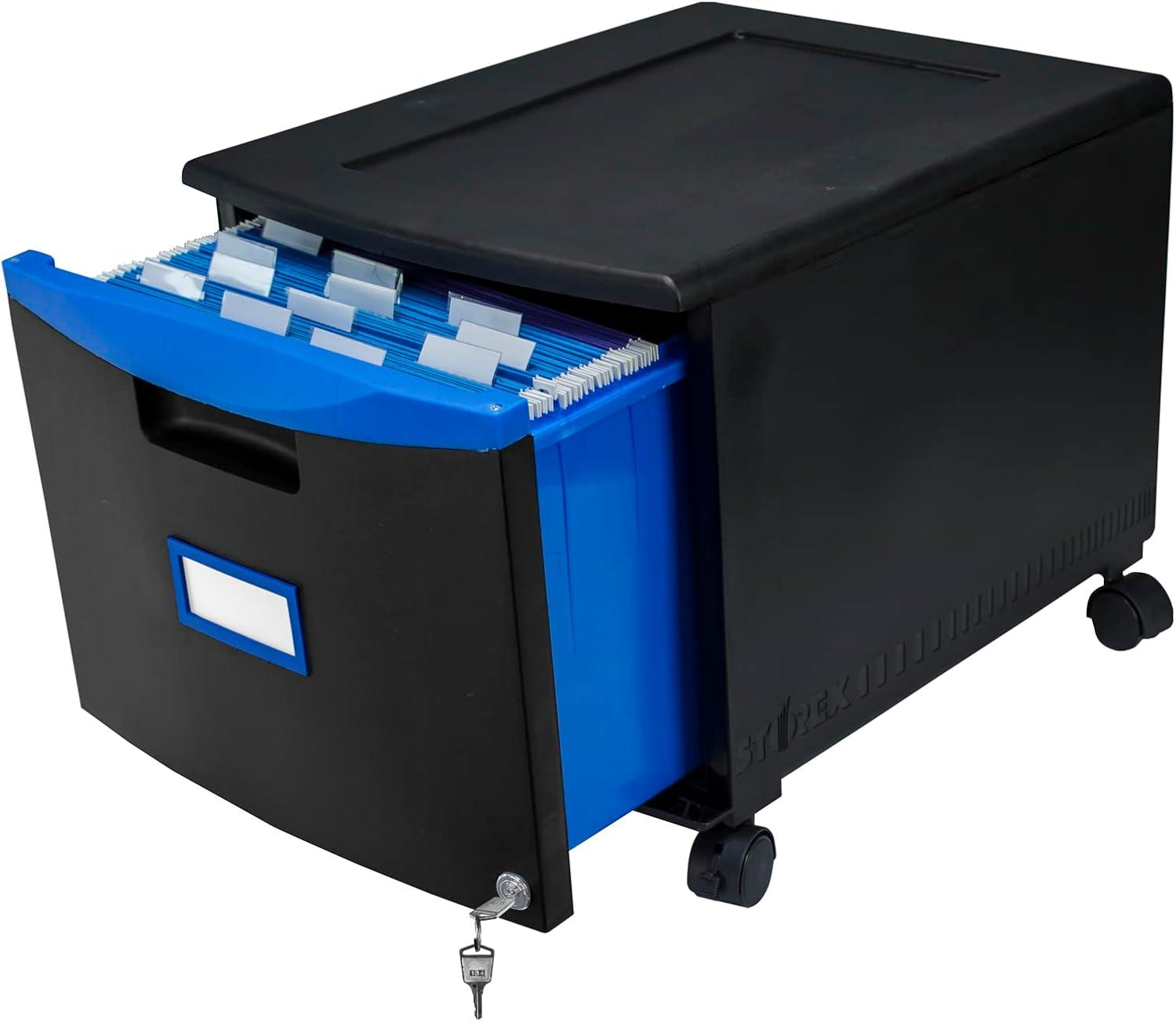 imageStorex Plastic OneDrawer File Cabinet Locking Document Organizer for Home and Office Black 2Pack 61265B02CBlackBlue