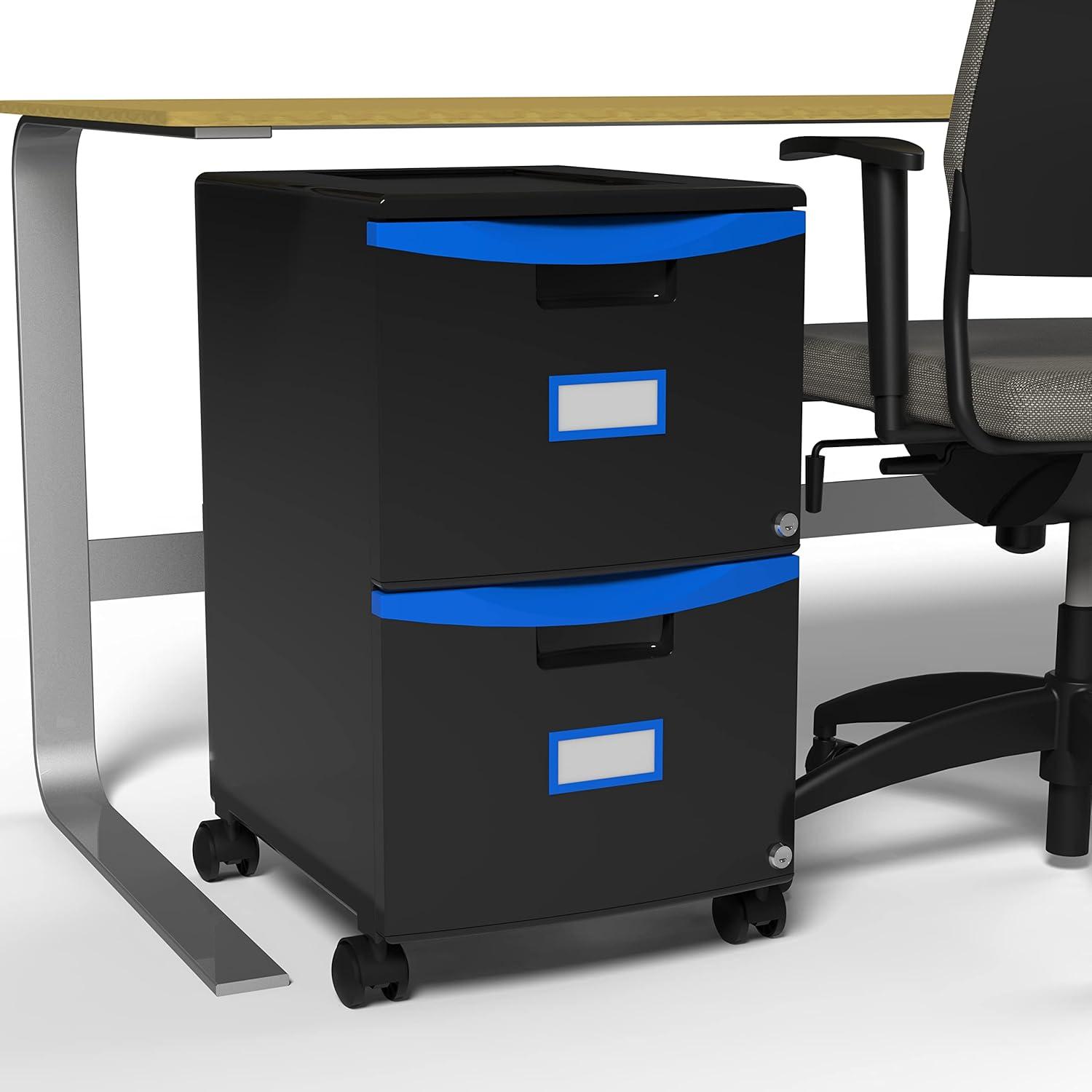 imageStorex Plastic OneDrawer File Cabinet Locking Document Organizer for Home and Office Black 2Pack 61265B02CBlackBlue