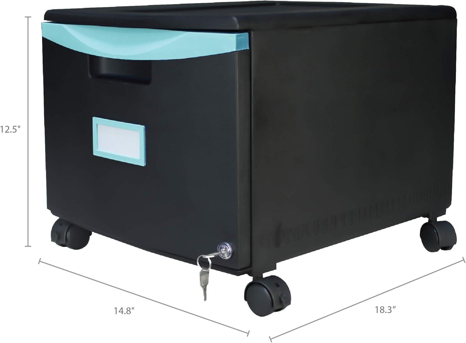 imageStorex Plastic OneDrawer File Cabinet Locking Document Organizer for Home and Office Black 2Pack 61265B02CBlackTeal