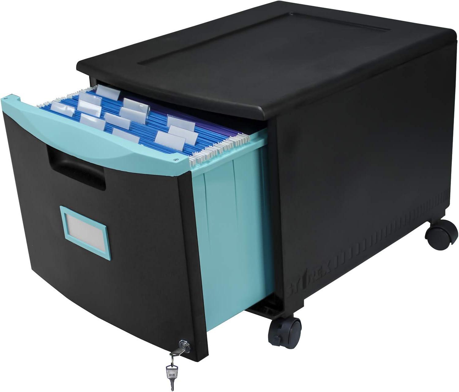 imageStorex Plastic OneDrawer File Cabinet Locking Document Organizer for Home and Office Black 2Pack 61265B02CBlackTeal