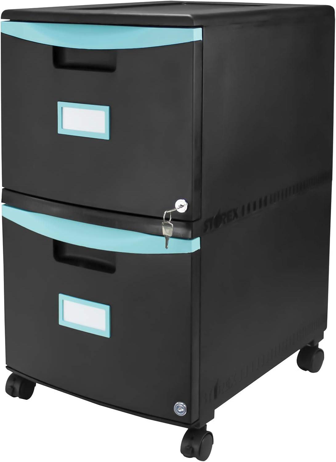 imageStorex Plastic OneDrawer File Cabinet Locking Document Organizer for Home and Office Black 2Pack 61265B02CBlackTeal