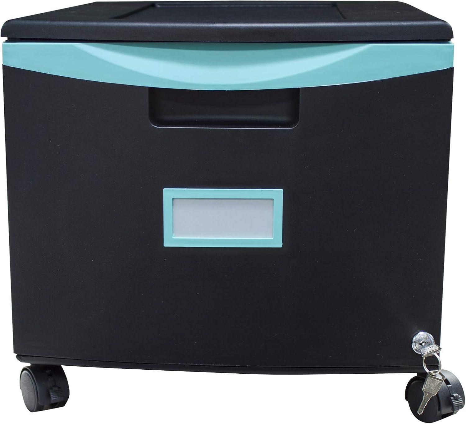 imageStorex Plastic OneDrawer File Cabinet Locking Document Organizer for Home and Office Black 2Pack 61265B02CBlackTeal