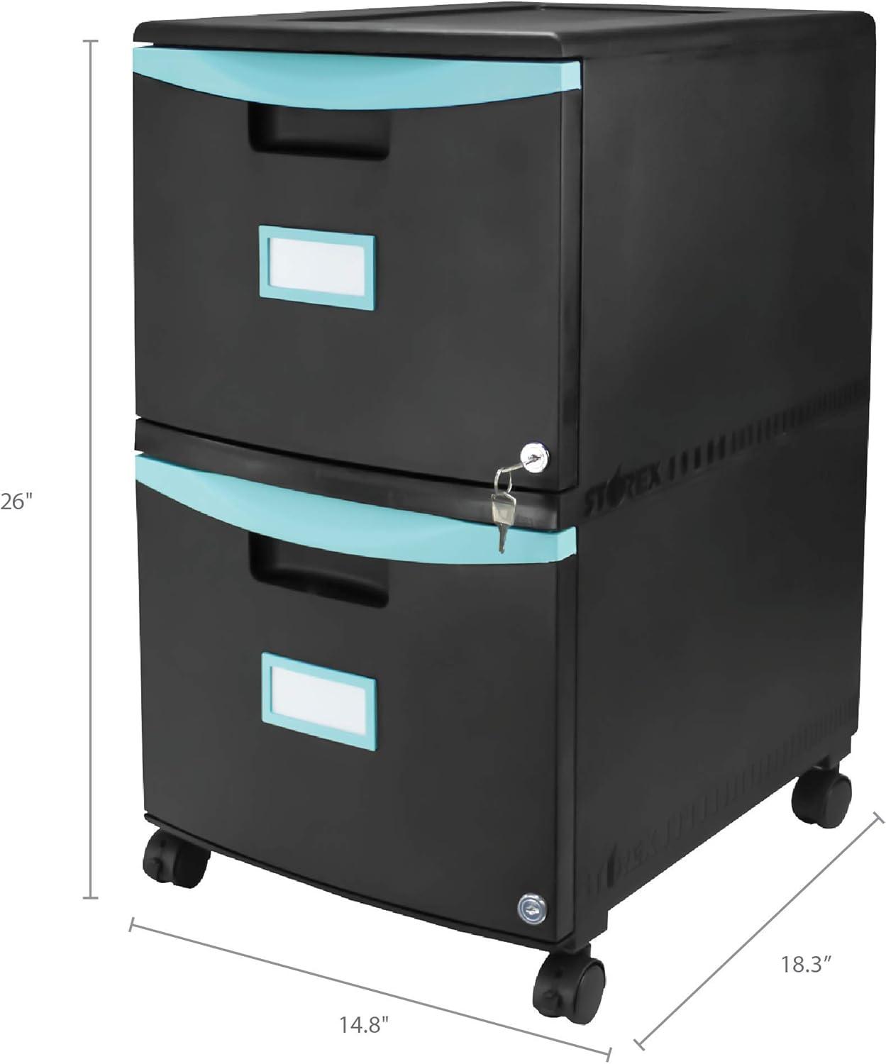 imageStorex Plastic OneDrawer File Cabinet Locking Document Organizer for Home and Office Black 2Pack 61265B02CBlackTeal