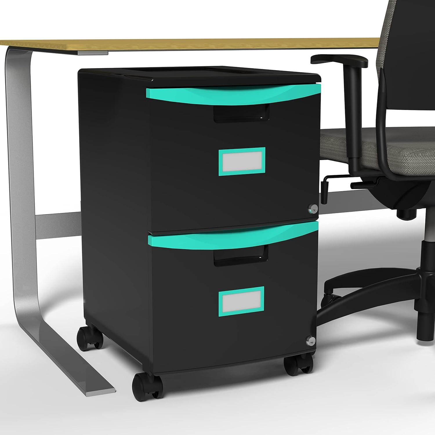 imageStorex Plastic OneDrawer File Cabinet Locking Document Organizer for Home and Office Black 2Pack 61265B02CBlackTeal